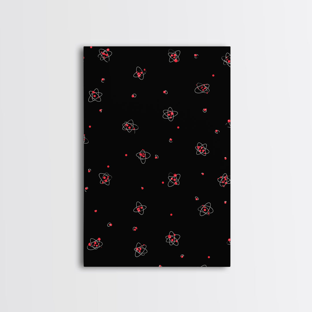 Tiny Red Atomic Dots On Black Canvas Print, Midcentury Modern Art, Retro Science Poster, Space Abstract Wall Decor, MCM Gift