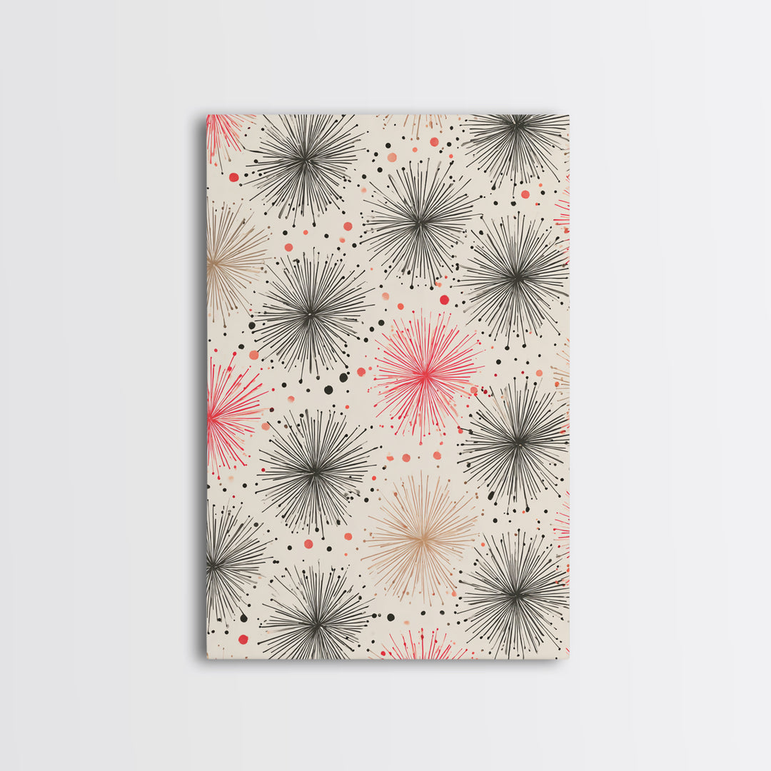 Pink Gray Atomic Starburst Pattern Canvas Print, Midcentury Modern Art, Retro Wall Art, Minimalist Nursery Decor, MCM Gift
