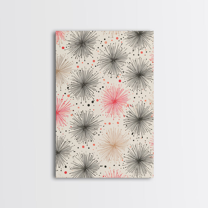 Pink Gray Atomic Starburst Pattern Canvas Print, Midcentury Modern Art, Retro Wall Art, Minimalist Nursery Decor, MCM Gift