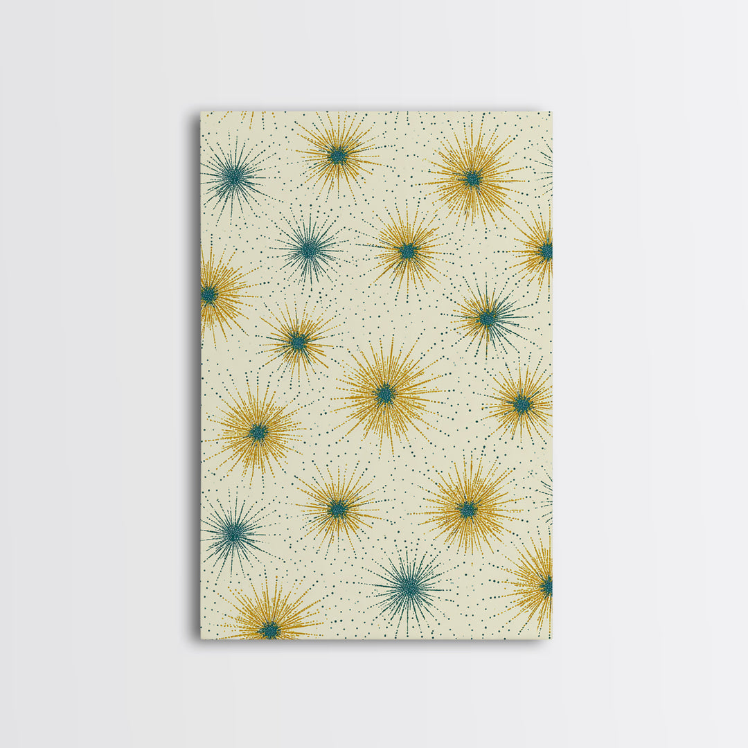 Mustard Teal Atomic Starburst Canvas Print, Midcentury Modern Art, Retro Geometric Wall Art, Scandinavian MCM Decor Gift