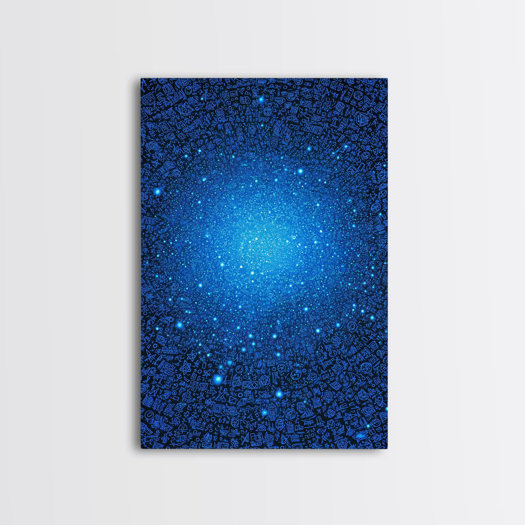 Blue Data Star Field And Cosmic Glyphs Canvas Print, Modern Abstract Wall Art, Futuristic Space Poster, Office Decor Gift