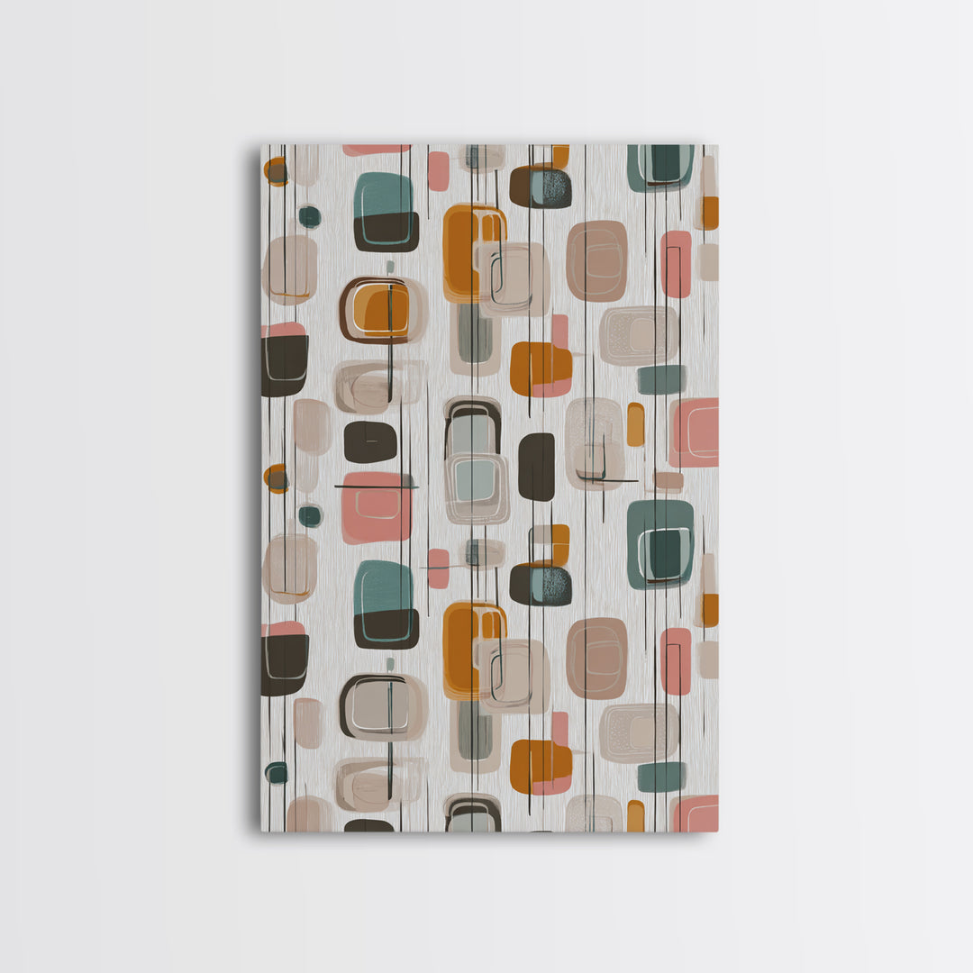 Muted Rounded Rectangle Pattern Wall Art, Midcentury Modern Abstract Poster, Scandinavian Decor, Geometric Home Art Print