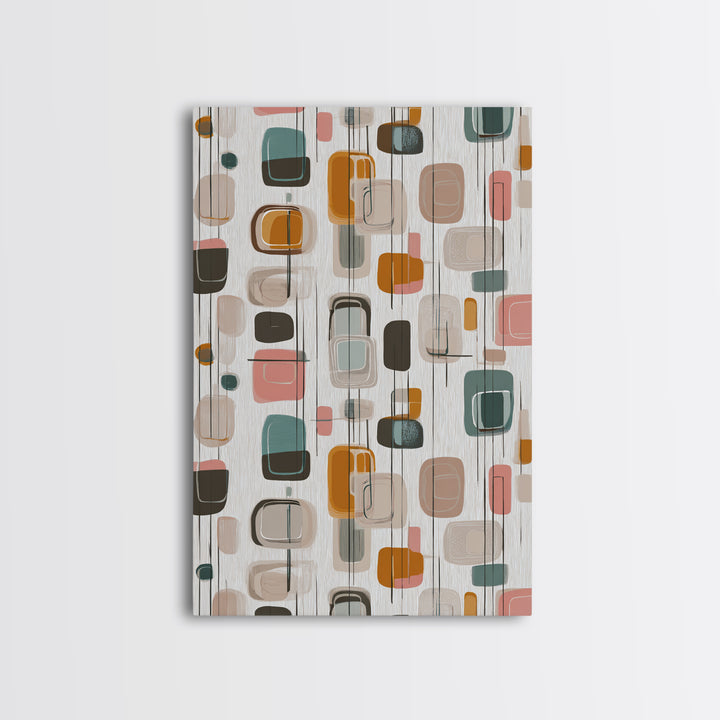 Muted Rounded Rectangle Pattern Wall Art, Midcentury Modern Abstract Poster, Scandinavian Decor, Geometric Home Art Print