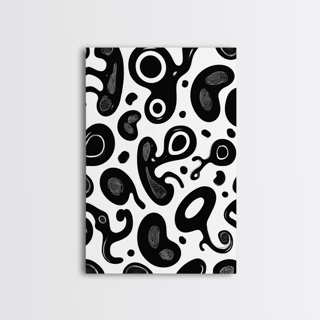Black And White Amoeba Blob Wall Art, Modern Abstract Poster, Minimalist Retro Decor, Organic Shape Art Print For Home Decor