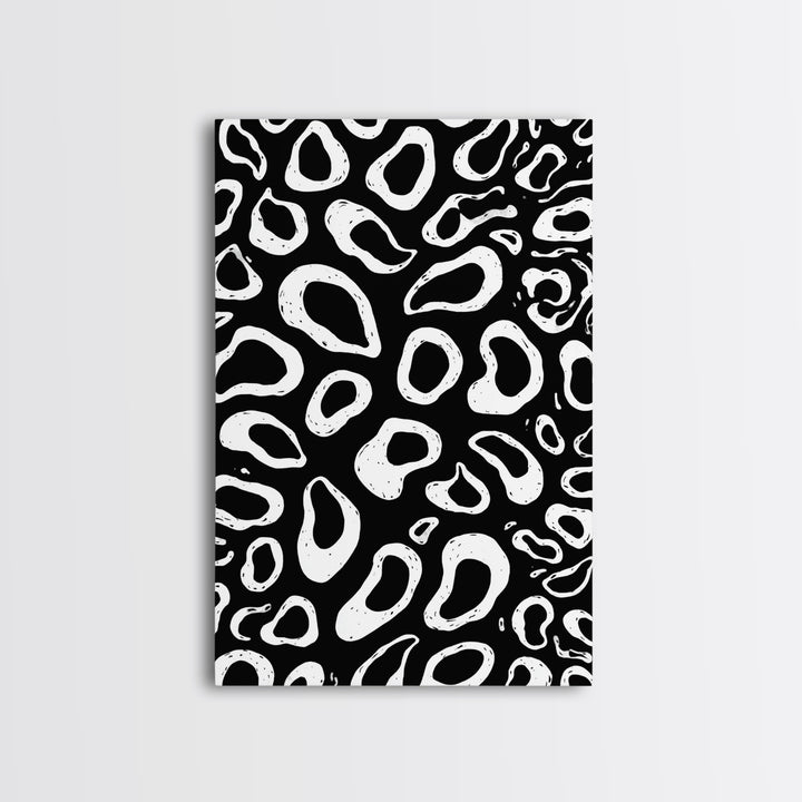 Black And White Organic Pebble Pattern Wall Art, Minimalist Abstract Poster, Retro Modern Decor, Bold Shape Art Print Gift