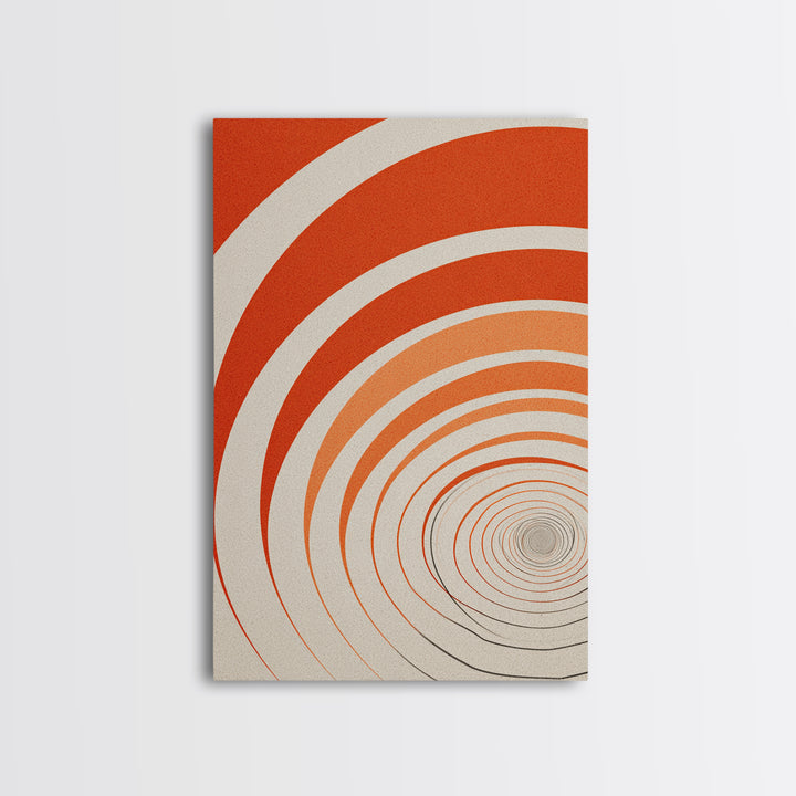 Orange Cream Spiral Tunnel Canvas Print, Op Art Wall Decor, Midcentury Modern Abstract Art, Retro Geometric Poster Print