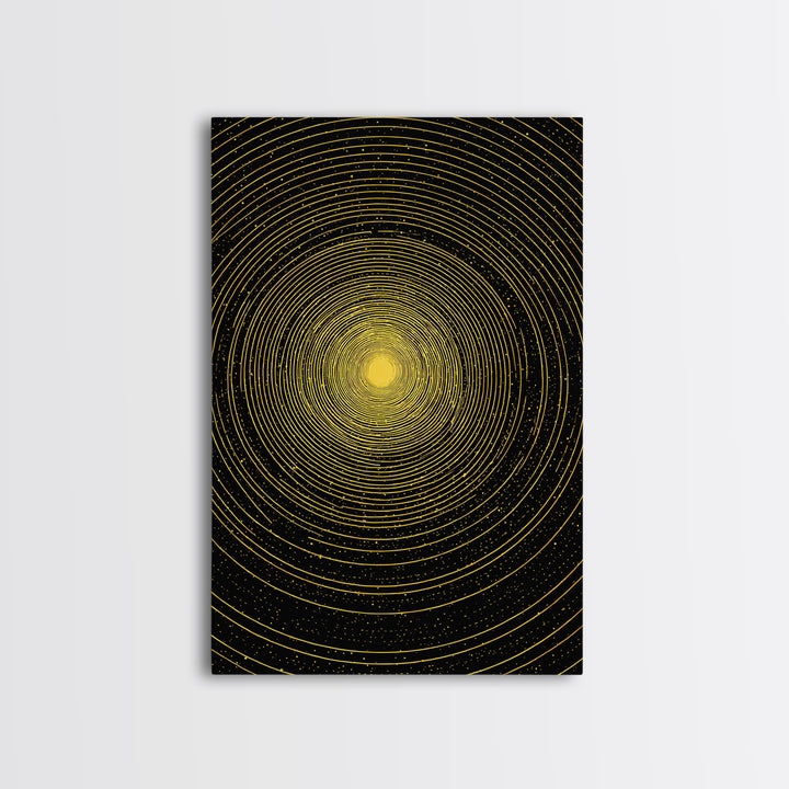 Golden Concentric Starfield Wall Art, Modern Abstract Art, Cosmic Retro Poster, Minimalist Geometric Decor Print For Office