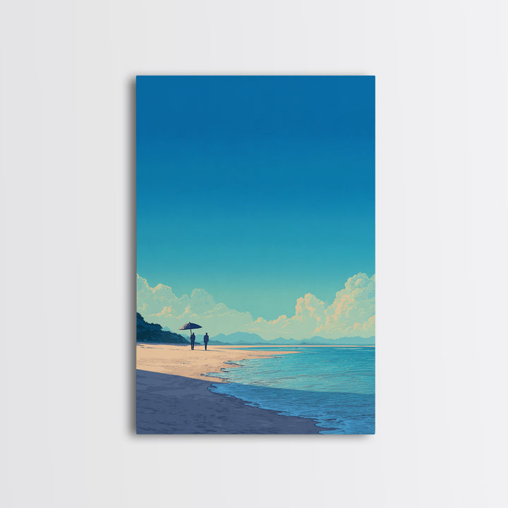 Turquoise Shore Walkers Wall Art, Coastal Travel Poster, Modern Home Decor, Beach Landscape Print, Blue Living Room Artwork