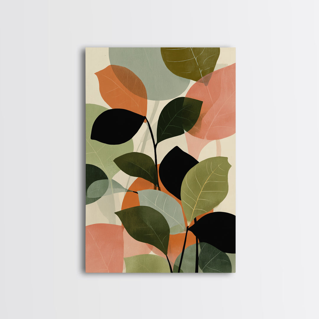 Soft Abstract Botanical Leaves Wall Art, Modern Midcentury Print, Sage Green Peach Decor, Minimalist Living Room Art Print