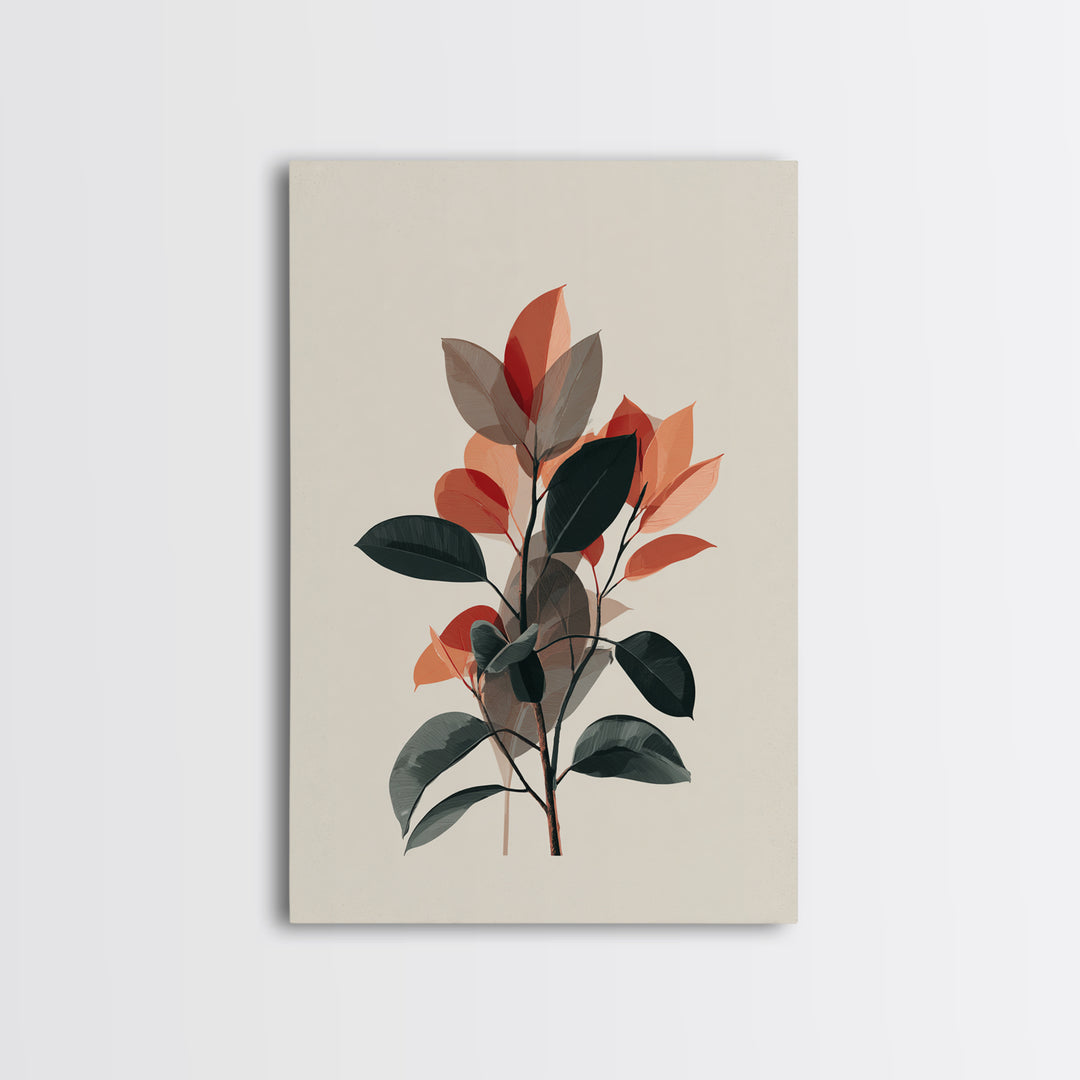 Orange Green Botanical Branch Wall Art, Midcentury Modern Leaf Print, Retro Nature Decor, Living Room Artwork, MCM Home Decor