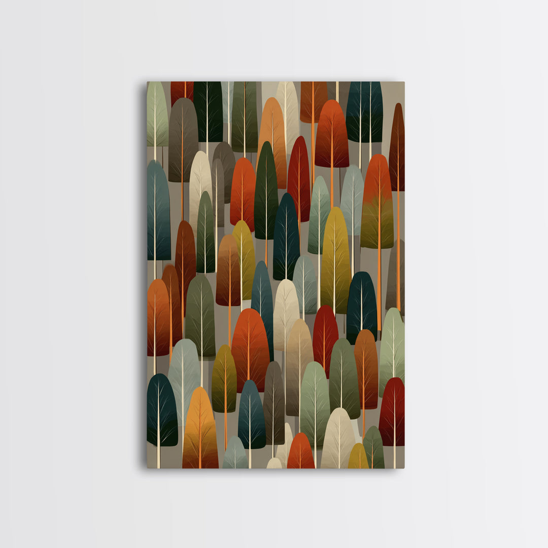 Retro Rounded Forest Pattern Wall Art, Midcentury Modern Tree Print, Earth Tone Geometric Decor, MCM Gallery Wall Art Print