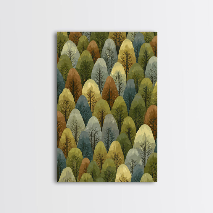 Layered Olive Forest Canopy Wall Art, Midcentury Tree Pattern Print, Nature Landscape Decor, Green Modern Wall Decor, Living Room Art