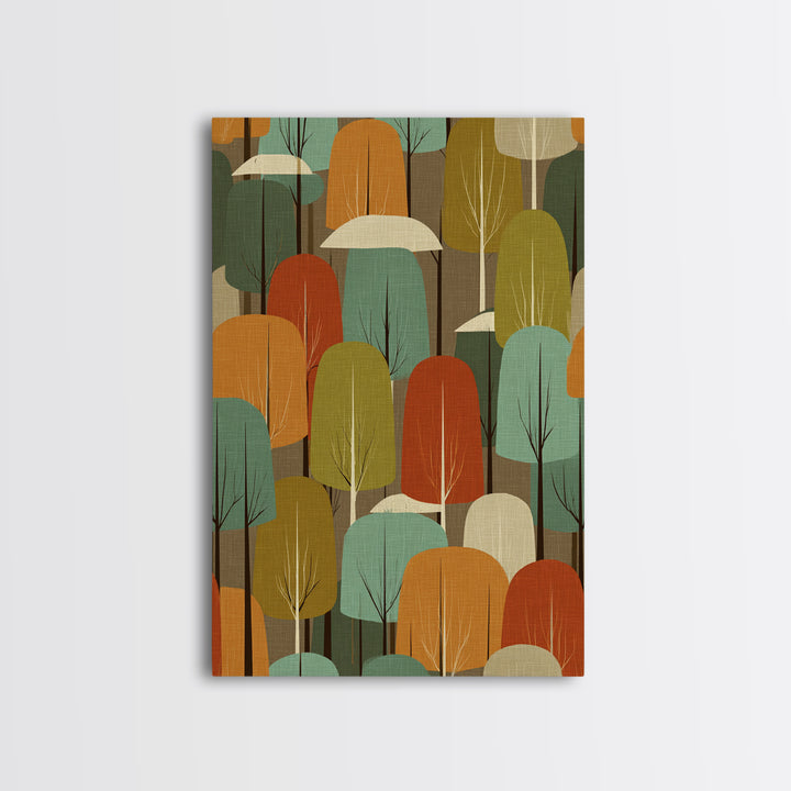 Textured Retro Tree Grove Canvas Print, Midcentury Modern Forest Art, Teal Orange Wall Decor, Atomic MCM Home Decor Poster