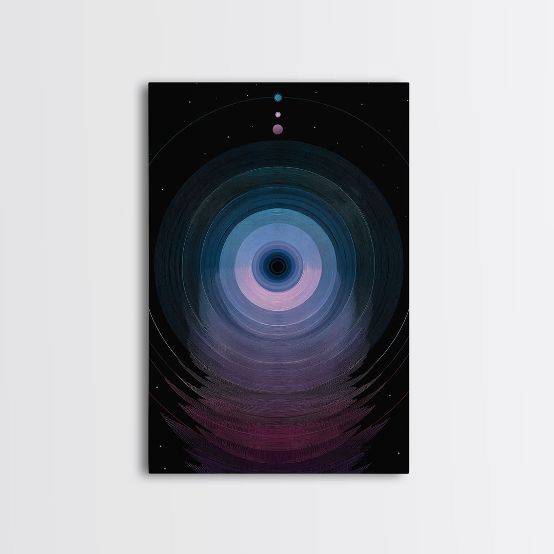 Cosmic Blue Orb Portal Canvas Print, Abstract Space Wall Art, Modern Digital Art Poster, Sci Fi Black Living Room Decor Print