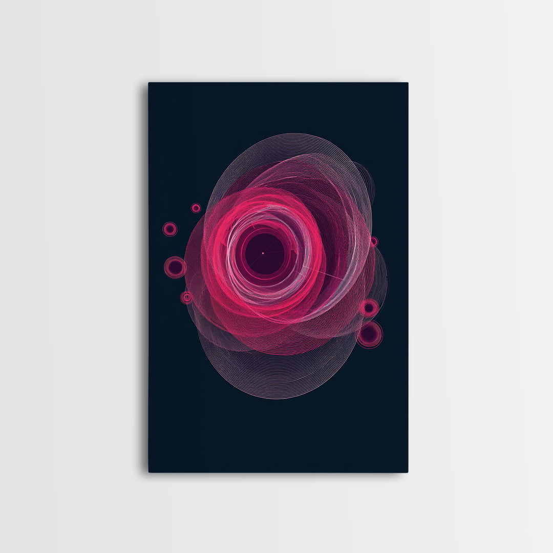 Magenta Spiral Wireframe Abstract Wall Art, Modern Geometric Art Print, Retro Futuristic Decor, Dark Blue MCM Gallery Poster