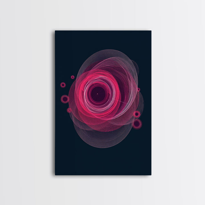 Magenta Spiral Wireframe Abstract Wall Art, Modern Geometric Art Print, Retro Futuristic Decor, Dark Blue MCM Gallery Poster