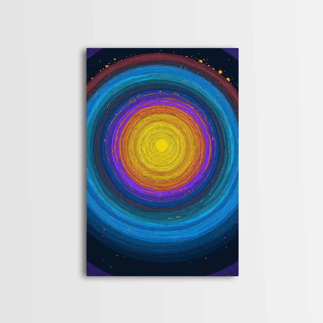 Vibrant Solar Rings Abstract Canvas Print, Midcentury Modern Wall Art, Colorful Geometric Poster, Cosmic Retro Home Decor