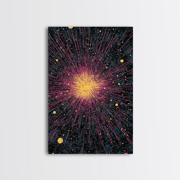 Vivid Cosmic Starburst Explosion Canvas Print, Midcentury Modern Wall Art, Retro Space Abstract Poster, Colorful Mcm Decor