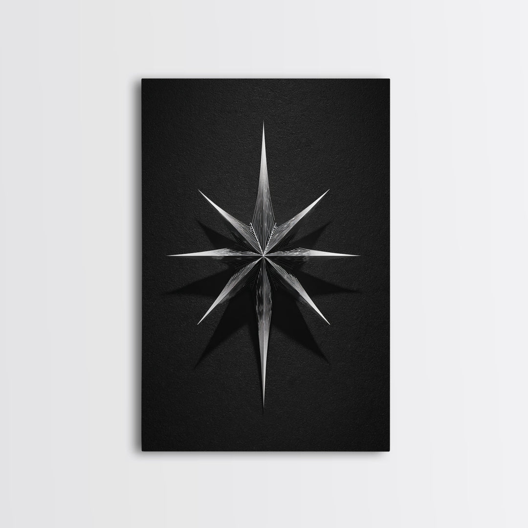 Black Silver Eight Point Starburst Wall Art, Midcentury Modern Art, Geometric Wall Decor, Minimalist Print, Office Decor