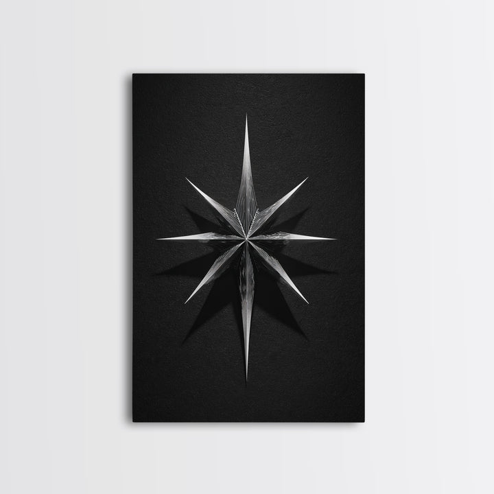 Black Silver Eight Point Starburst Wall Art, Midcentury Modern Art, Geometric Wall Decor, Minimalist Print, Office Decor