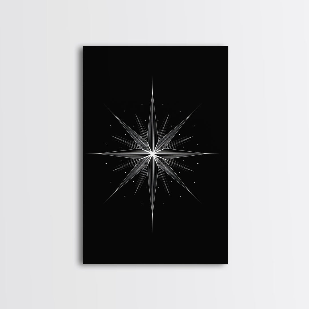 White Celestial Starburst Wall Art, Midcentury Modern Art, Black Wall Art, Geometric Art Print, Space Abstract Art, Modern Decor