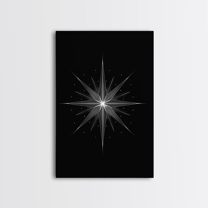 White Celestial Starburst Wall Art, Midcentury Modern Art, Black Wall Art, Geometric Art Print, Space Abstract Art, Modern Decor