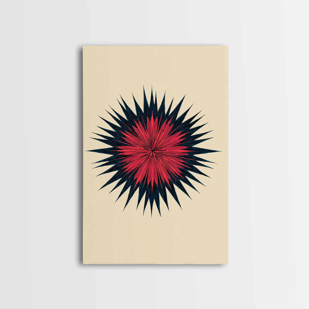 Red Navy Spiky Sunburst Canvas Print, Midcentury Modern Art, Geometric Wall Art, Atomic Art Print, Colorful Retro Decor, Poster