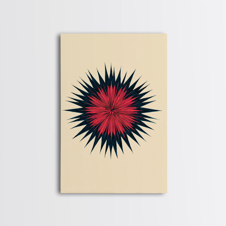 Red Navy Spiky Sunburst Canvas Print, Midcentury Modern Art, Geometric Wall Art, Atomic Art Print, Colorful Retro Decor, Poster