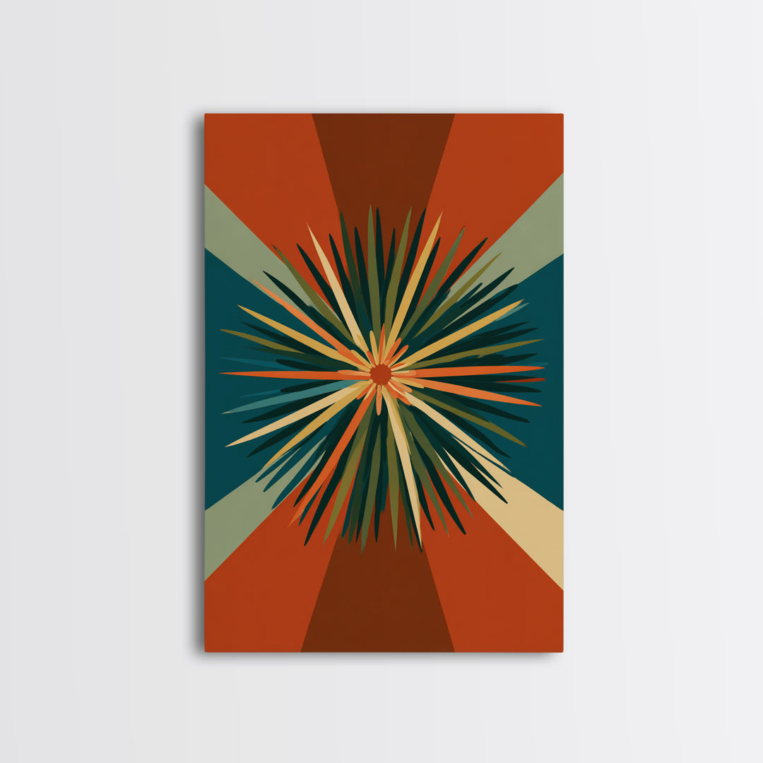 Teal Orange Retro Sunburst Wall Art, Midcentury Modern Art, Geometric Wall Decor, Atomic Art Print, Burnt Orange Home Decor