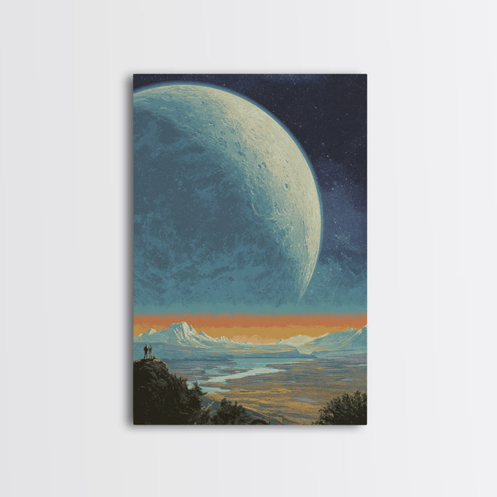 Vast Alien Planet Vista Wall Art, Retro Sci Fi Landscape Poster, Midcentury Modern Space Decor, Cosmic Explorer Print Artwork