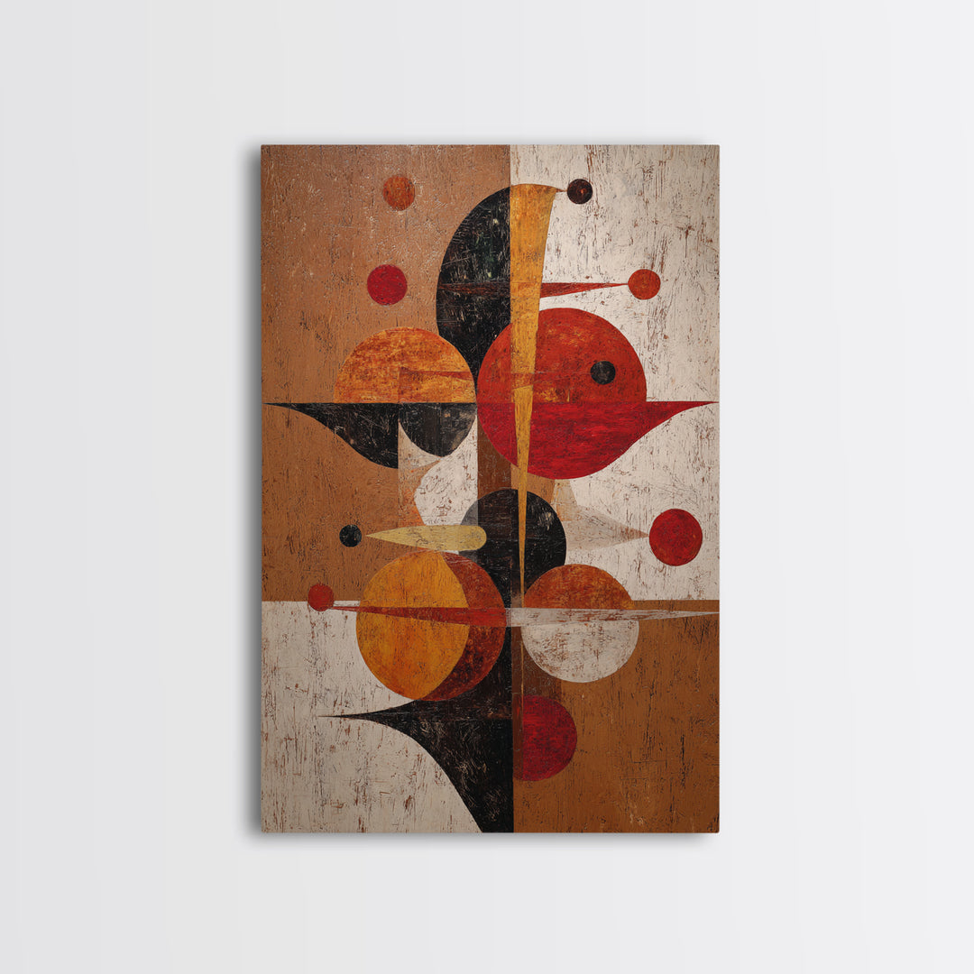 Textured Red Orange Geometric Circles Wall Art, Mid Century Modern Abstract Poster, Bauhaus MCM Living Room Decor Print Gift