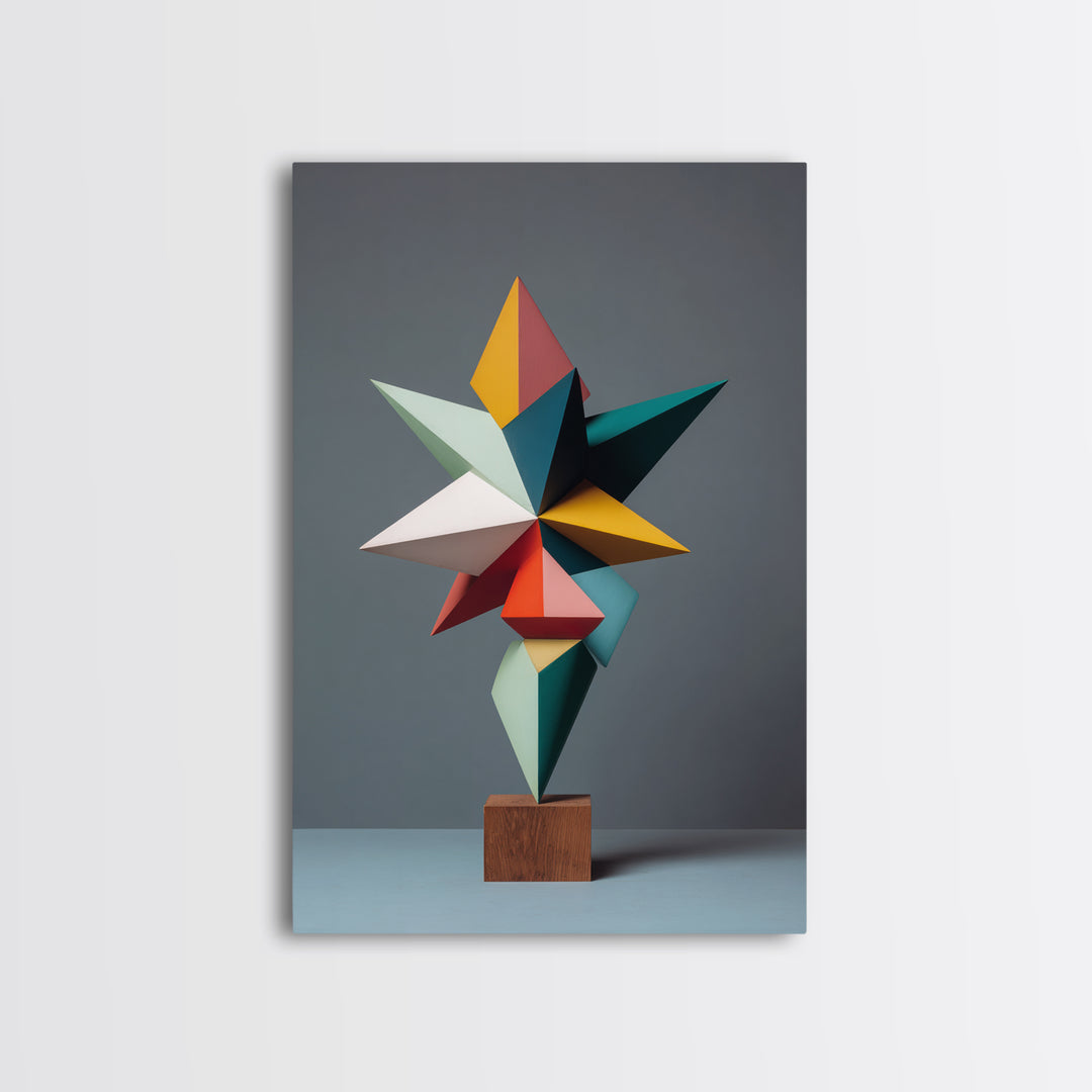 Colorful Geometric Modern Sculpture Framed Canvas Print, Mid Century Modern Abstract Art, MCM Office Decor Statement Gift