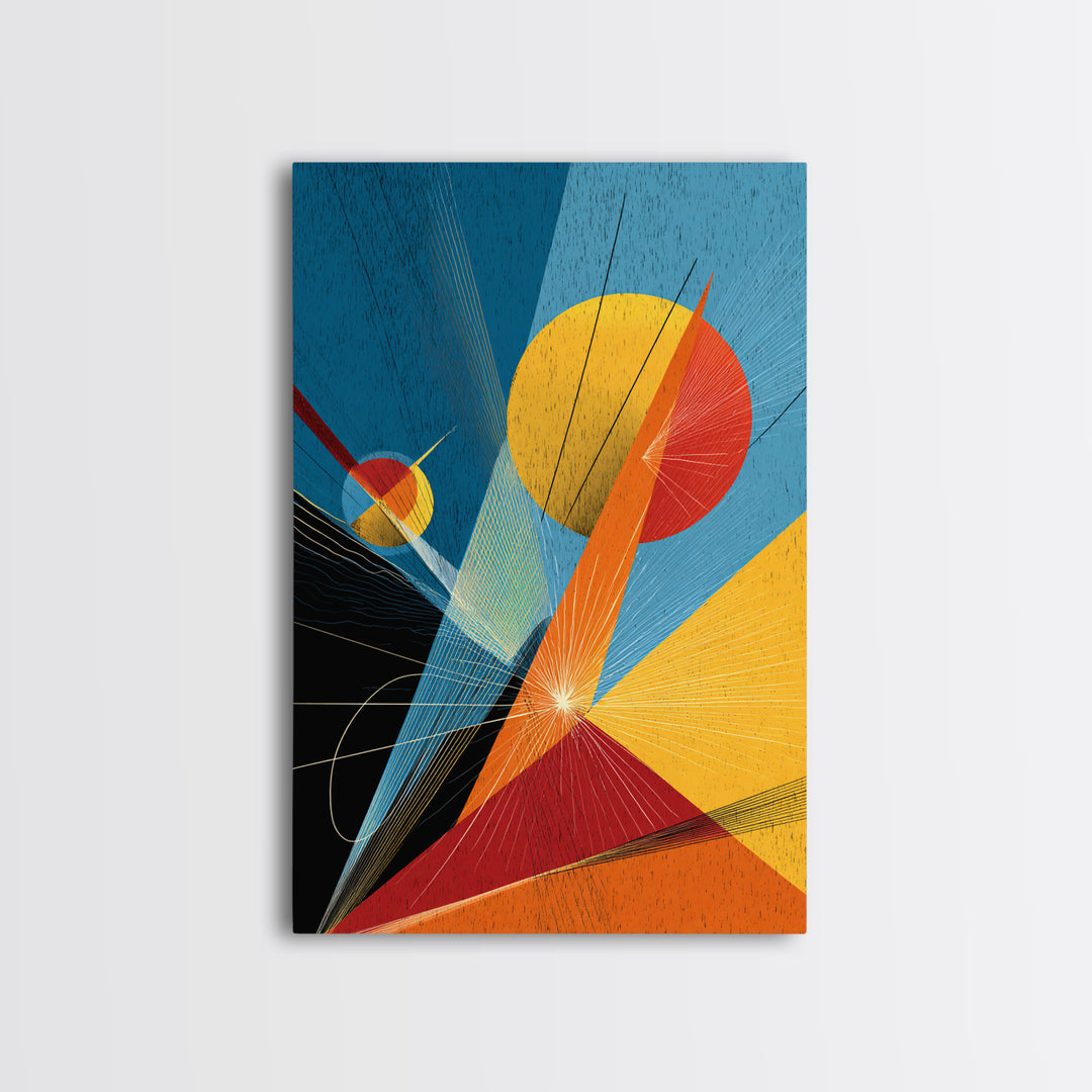 Bright Geometric Sun And Planets Wall Art, Mid Century Modern Abstract Poster, Colorful Bauhaus MCM Space Decor Print Gift