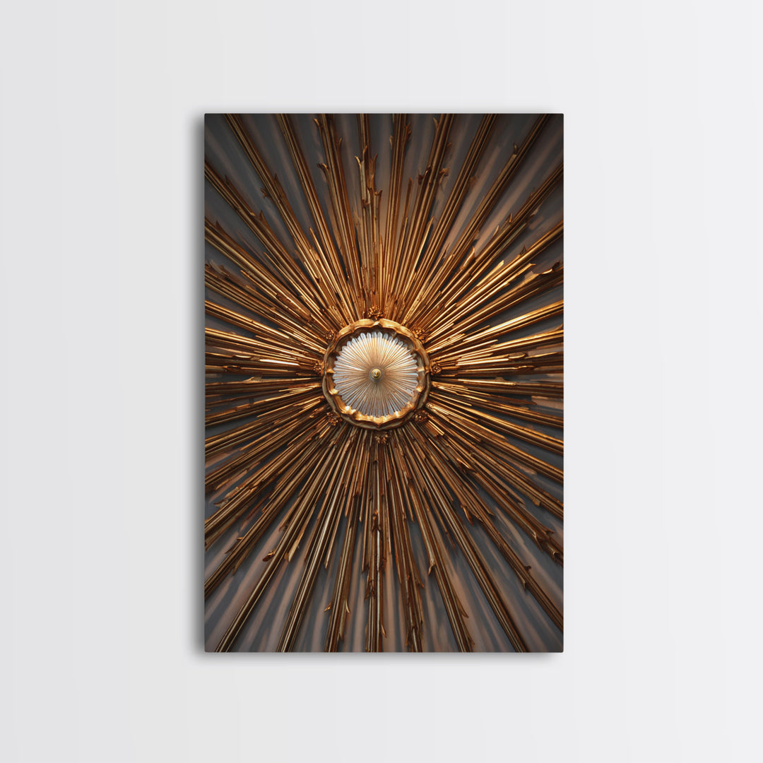 Radiant Gold Starburst Clock Canvas Print, Mid Century Modern Art, Atomic Retro Wall Decor, Large Canvas Print, MCM Home Decor