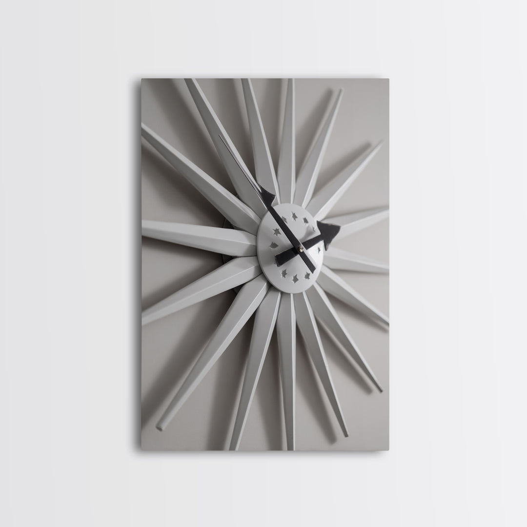 White Starburst Clock With Shadow Wall Art, Mid Century Modern Minimalist Poster, Geometric Wall Art, MCM Decor, Modern Art Print