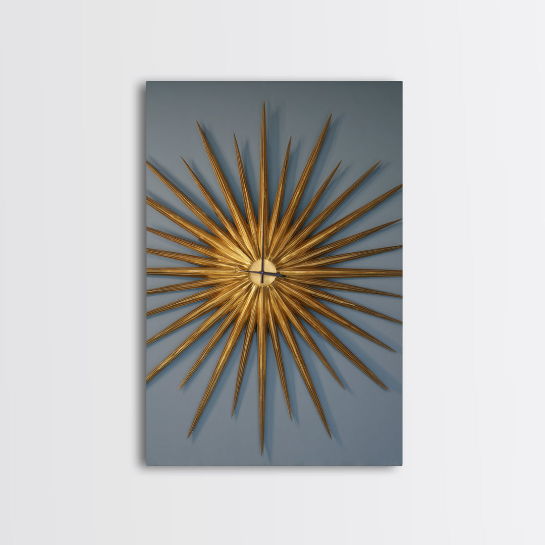Gold Atomic Sunburst Clock On Blue Wall Art, Mid Century Modern Decor, MCM Wall Art, Retro Wall Decor, Modern Home Art Print