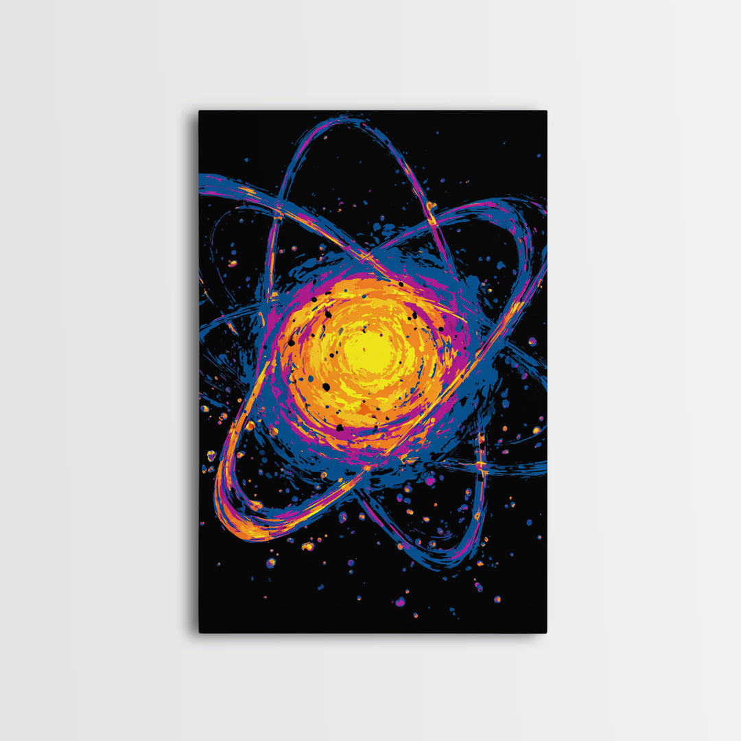 Exploding Atomic Nucleus Canvas Print, Midcentury Modern Art, Retro Sci Fi Wall Decor, Cosmic Abstract Poster For Game Room