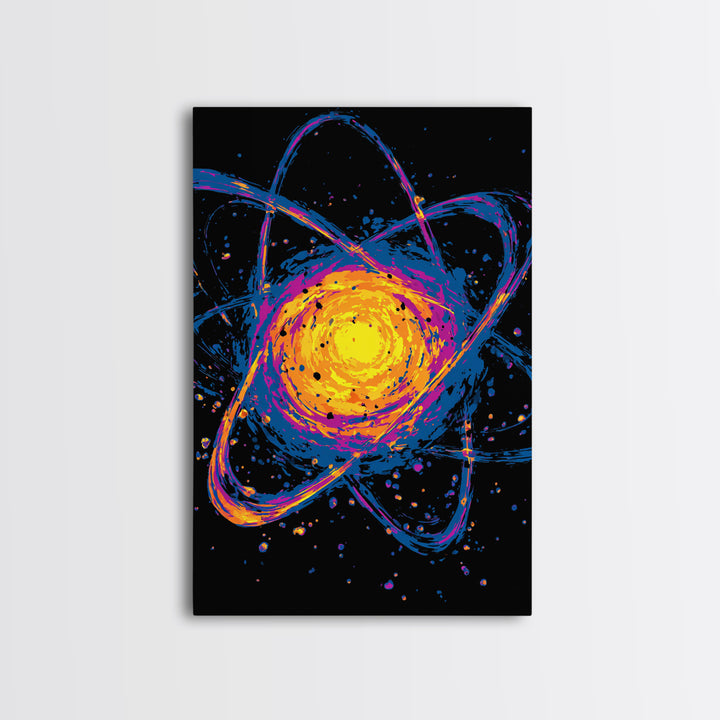 Exploding Atomic Nucleus Canvas Print, Midcentury Modern Art, Retro Sci Fi Wall Decor, Cosmic Abstract Poster For Game Room