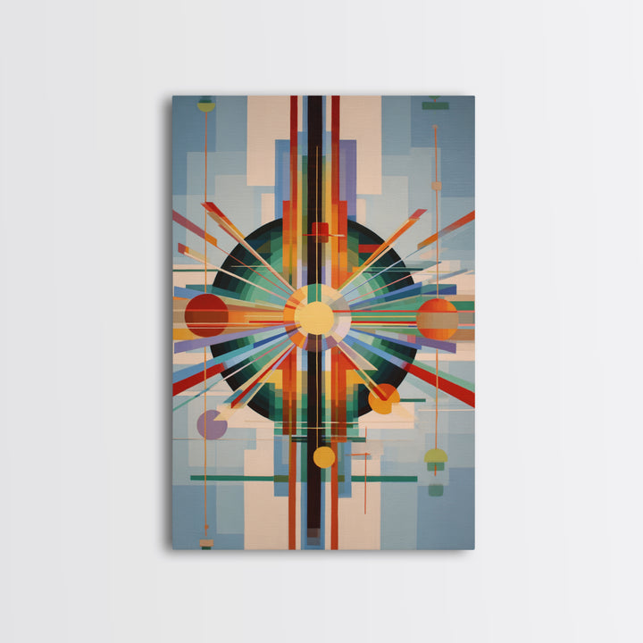 Geometric Atomic Sunburst Canvas Print, Midcentury Modern Wall Art, Bauhaus Abstract Poster, Colorful Retro Home Decor Gift