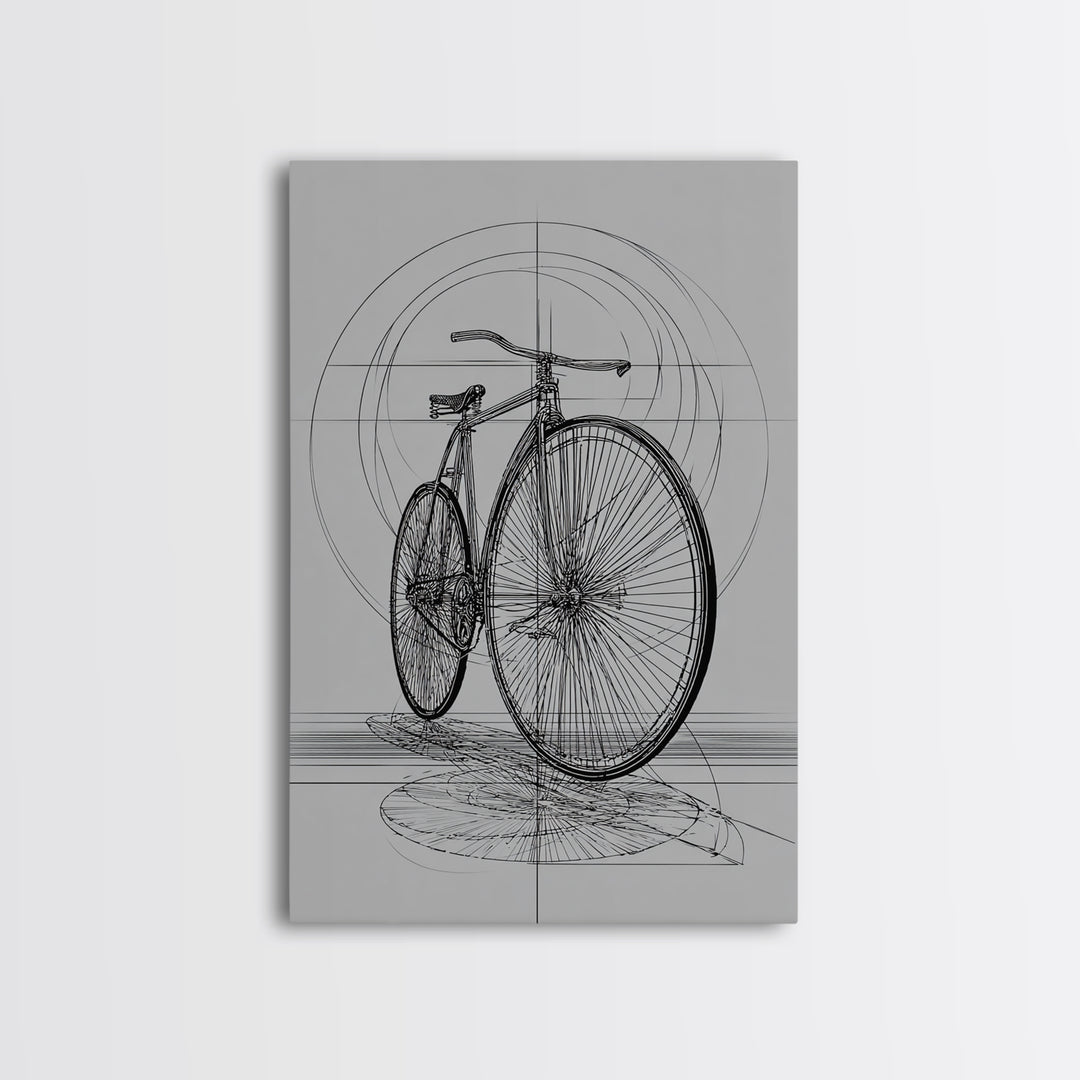 Antique Penny Farthing Technical Drawing Wall Art, Black White Bicycle Poster, Architectural Art, Geometric Lines, Office Decor