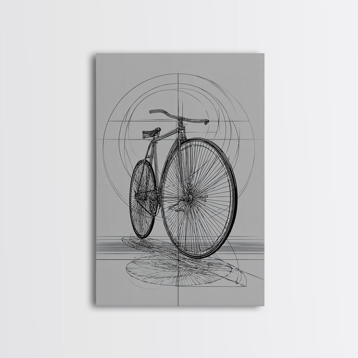 Antique Penny Farthing Technical Drawing Wall Art, Black White Bicycle Poster, Architectural Art, Geometric Lines, Office Decor