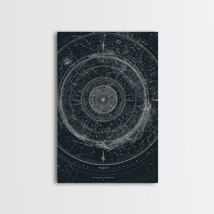 Circular Zodiac Sky Map Wall Art, Black White Astronomy Poster, Geometric Celestial Chart, Modern Art Print, Office Decor