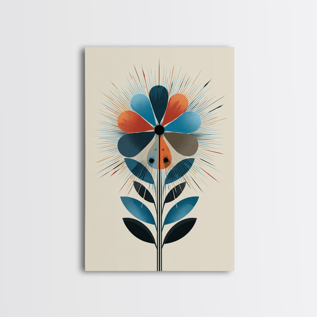 Atomic Midcentury Flower Wall Art, Geometric Floral Canvas Print, Retro Modern Decor, MCM Poster For Living Room Home Office Gift