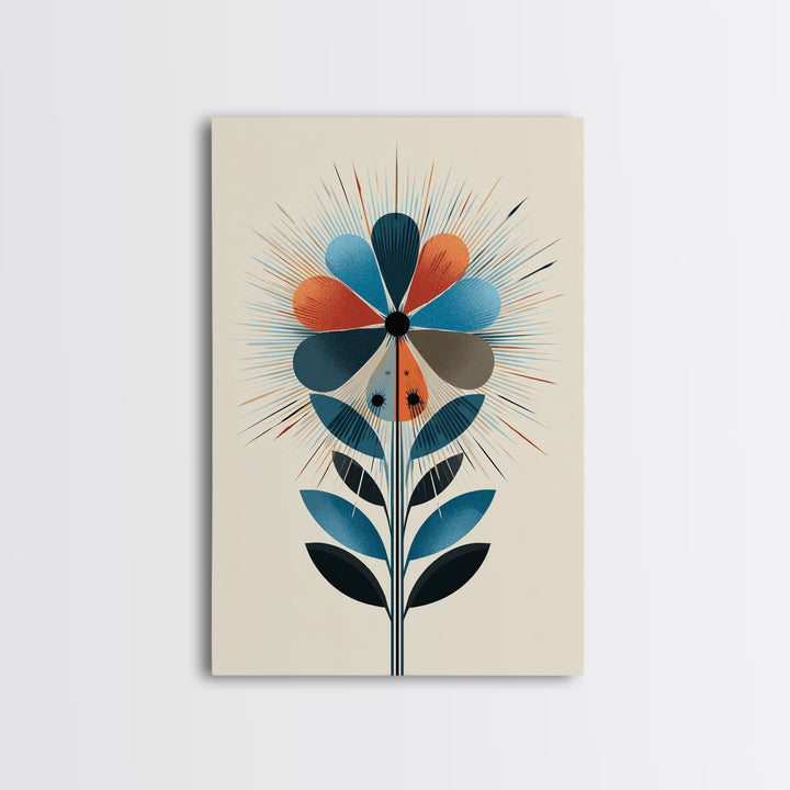 Atomic Midcentury Flower Wall Art, Geometric Floral Canvas Print, Retro Modern Decor, MCM Poster For Living Room Home Office Gift