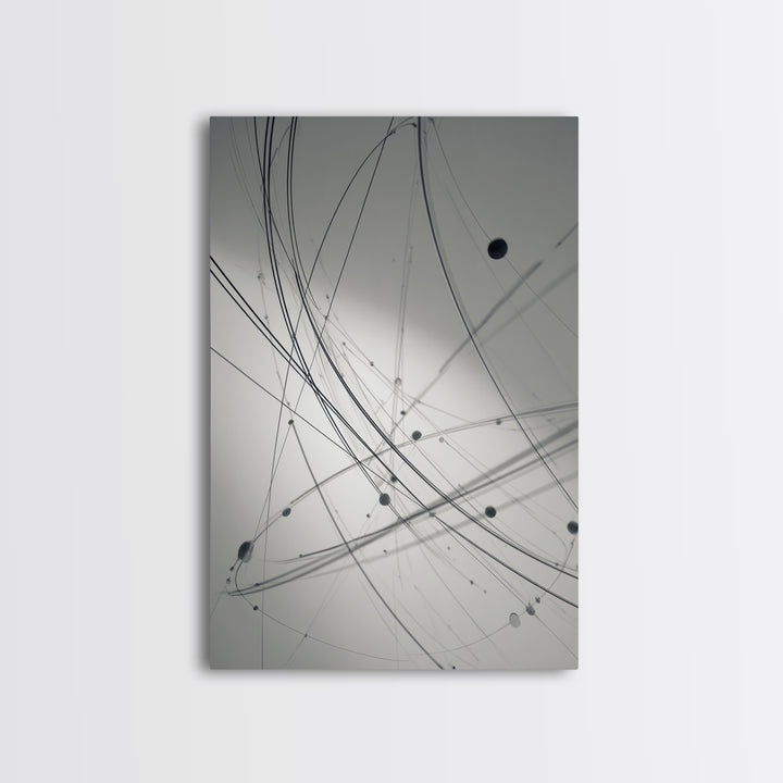 Gray Network Line Framed Canvas Print, Modern Abstract Art, Minimalist Wall Decor, Kinetic Sculpture Inspired Office Art
