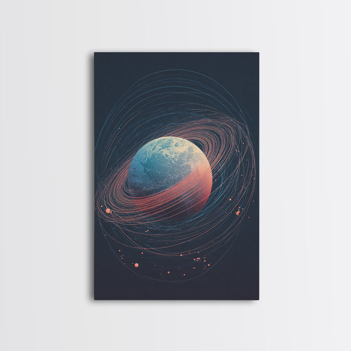Textured Ringed Planet In Deep Space Wall Art, Modern Abstract Art Print, Retro Sci Fi Cosmic Home Decor Canvas Poster Gift