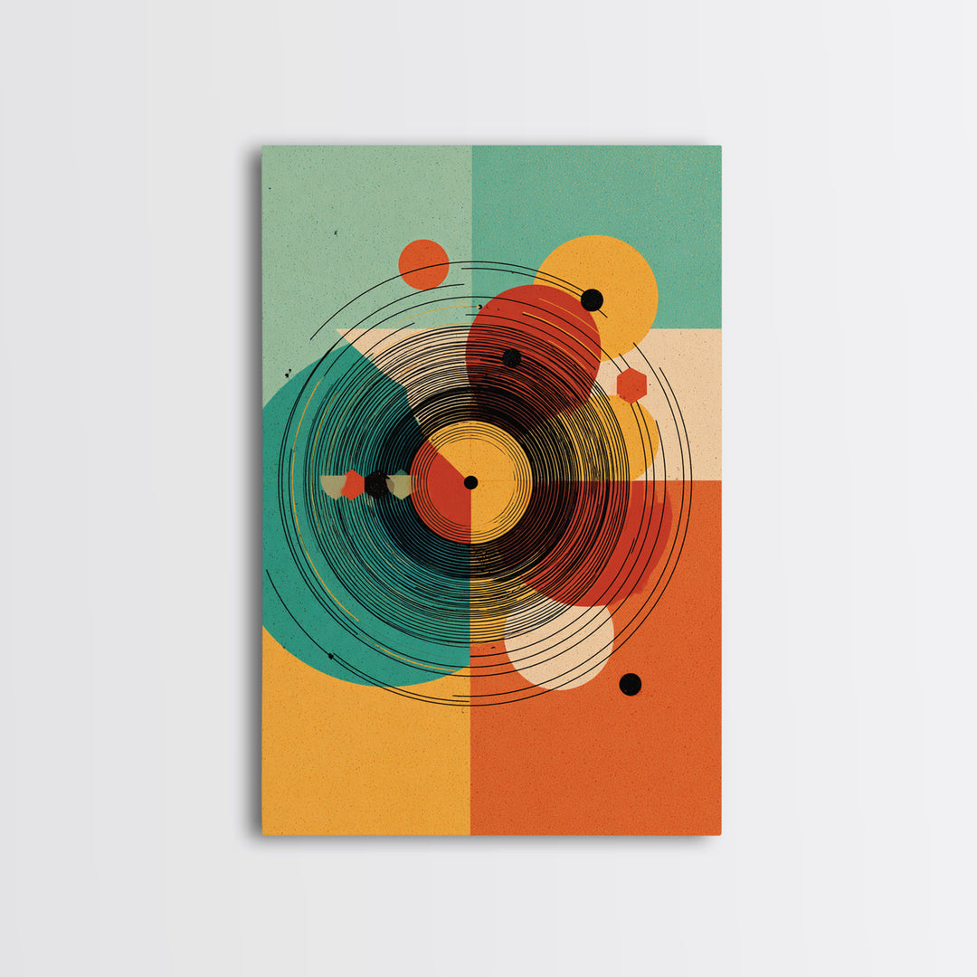 Concentric Circle Abstract Canvas Print, Midcentury Modern Wall Art, Teal Orange Bauhaus Poster, Retro Geometric Home Decor