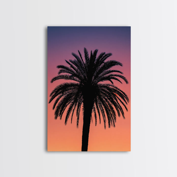 Black Palm Silhouette At Purple Orange Sunset Wall Art, Retro Tropical Poster, Palm Springs Decor, Coastal Home Decor Print