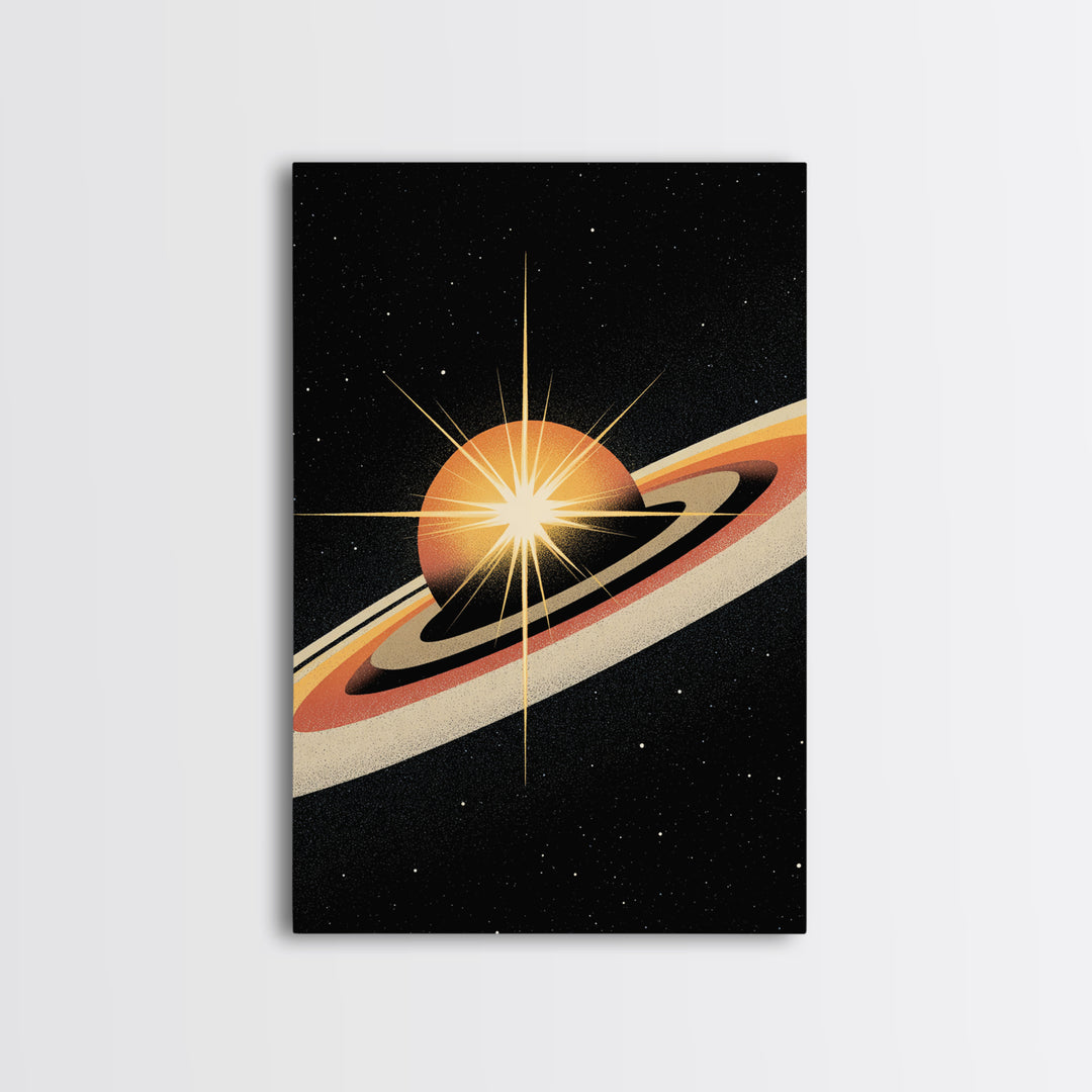 Orange Ringed Planet Starburst Wall Art, Retro Sci Fi Space Poster, Midcentury Modern Art Print, Cosmic Retro Decor Gift