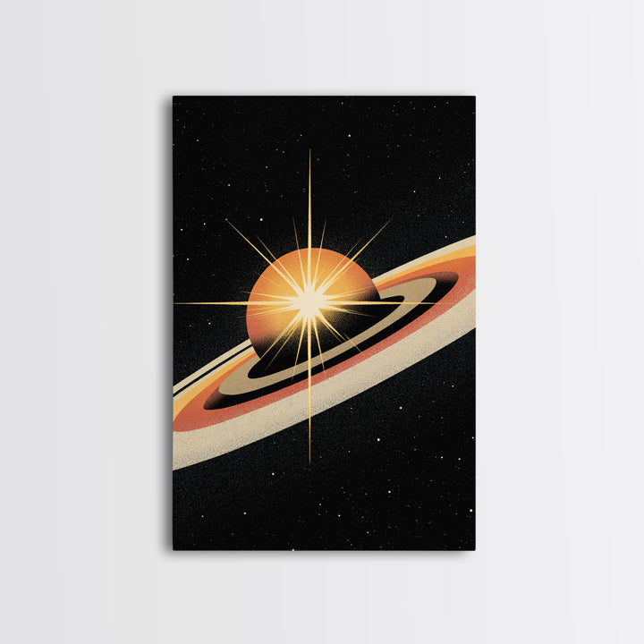 Orange Ringed Planet Starburst Wall Art, Retro Sci Fi Space Poster, Midcentury Modern Art Print, Cosmic Retro Decor Gift